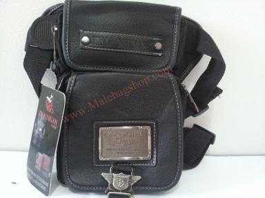 กระเป๋าคาดเอวผ้ากันน้ำพื้นสีดำ เพิ่มกระเป๋าหน้าหนังแท้ รหัส M36