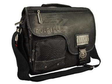 กระเป๋าผ้ากันน้ำ ฝาหนังแท้แฟชั่นสีดำ รหัส M14