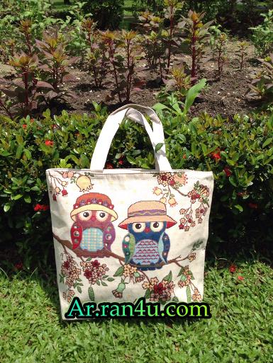 กระเป๋าสะพายผ้าลายนกฮูก2